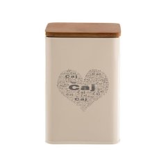 dóza plech. 9,5x9,5x14cm, ČAJ-SRDCE, dř.víko