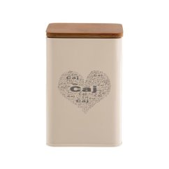 dóza plech. 9,5x9,5x14cm, ČAJ-SRDCE, dř.víko