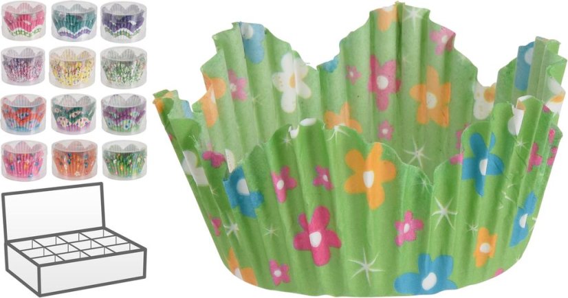 košíček d5x3cm, 60ks, ozd,okraj, bar.papír MUFFINY